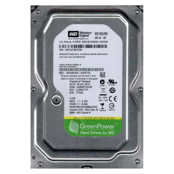 هارددیسک اینترنال وسترن دیجیتال سری سبز مدل WD10EURX ظرفیت 1 ترابایت کد2064