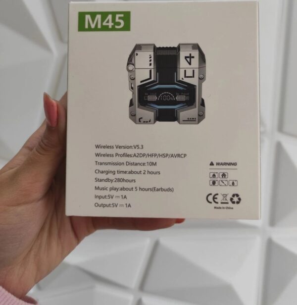 ایرپاد گیمینگ M45 HD voice,ENC, پاور بانک اضطراری ،موسیقی،مکالمه،لمسی - خاکستری متالیک کد 2338