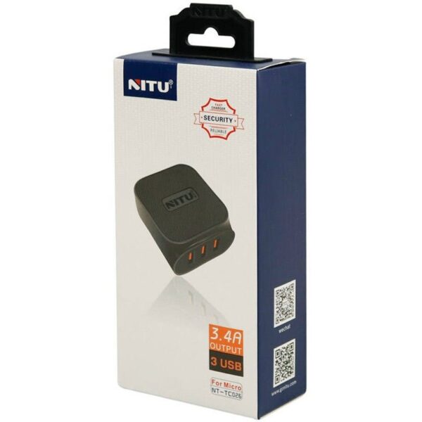 شارژر دیواری Nitu NT-TC026 3Port 3.4A + کابل میکرو یو اس بی و تبدیل EU کد 1163