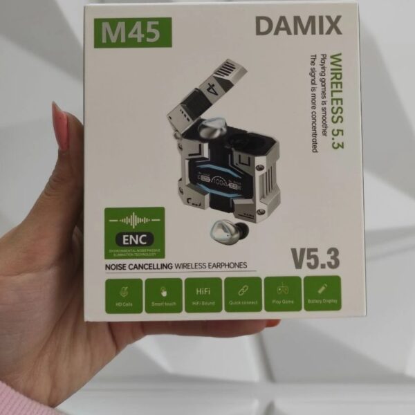ایرپاد گیمینگ M45 HD voice,ENC, پاور بانک اضطراری ،موسیقی،مکالمه،لمسی - خاکستری متالیک کد 2338
