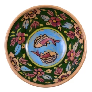 کاسه سفالی طرح گل و ماهی مدل psmb17g کدm054
