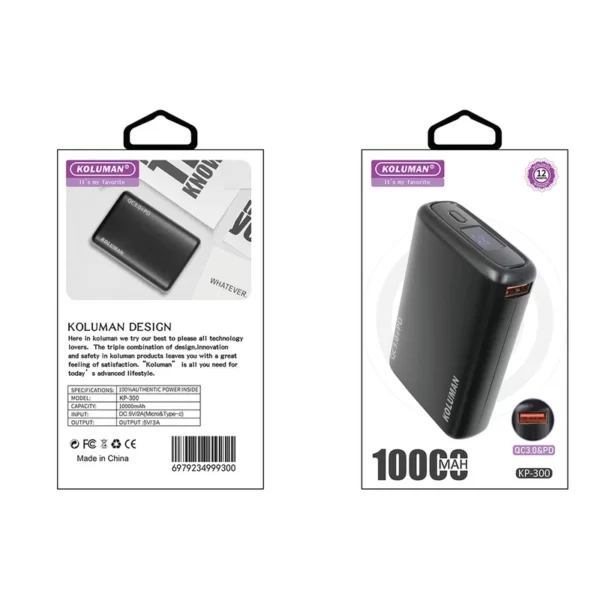 پاوربانک کلومن مدل KP-300 ظرفیت 10000 میلی آمپر ساعت کد4082