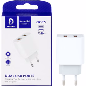 شارژر دیواری 12W دو پورت DENMEN مدل DC05 - سفید کدM5146