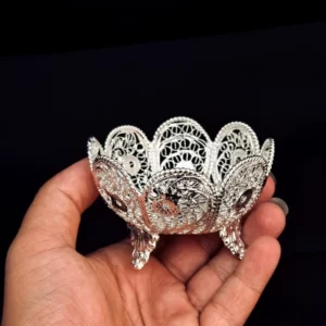 ظروف ملیله کاری کاسه آجیل خوری نقلی لبه گرد پایه کوتا کد M10336