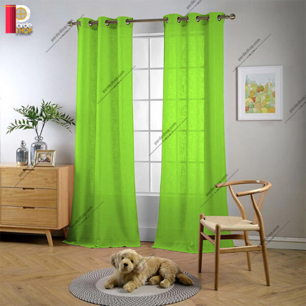 پرده پانچی تور کتان برند ParsDecor رنگ سبز فسفری 230*14 کد M9268