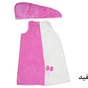 حوله استخری مدل دکلته حلقه ای  کودک سایز متوسط به همراه کلاه سفید صورتی کد M9271