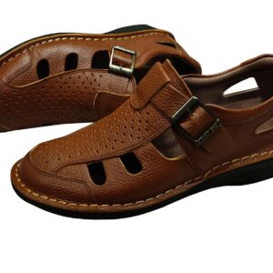 صندل مردانه چرم تبریز مدل ارتوپدیک رنگ عسلی کد M11523