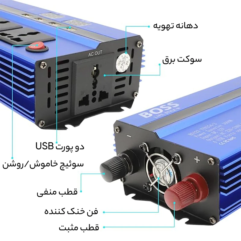مبدل برق خودرو باس مدل BS123 TYN254-3 ظرفیت 3000 وات کد m20181