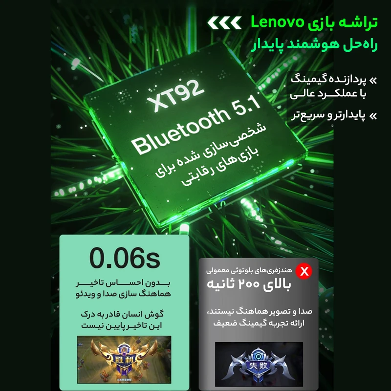 هدفون مخصوص بازی بلوتوثی لنوو مدل FAT XT92 QAZ کد m20865