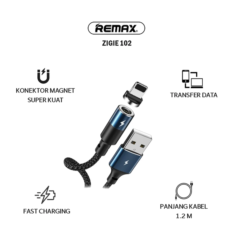 کابل تبدیل مغناطیسی USB به microUSB ریمکس مدل Smart ZIGIE10_2m طول 1.2 متر کدm22583