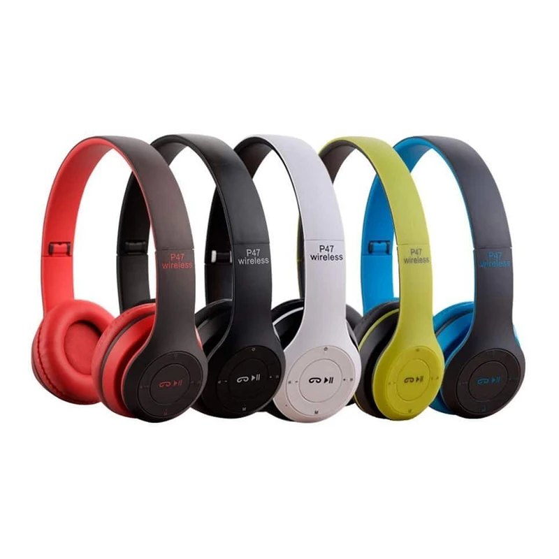 هدفون بلوتوثی مدل P47 EDR بدون قابلیت نویز کنسلینگ، درگاه USB Type-C، دارای شیار کارت حافظه، مقاومت در برابر رطوبت و عرق کدm21312