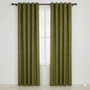 پرده آماده پانچ مخمل شانل سبز زیتونی کدm22875